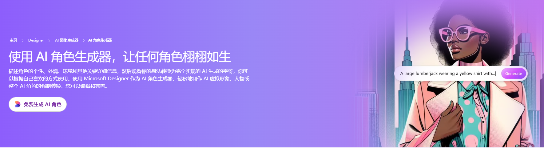 微软AI角色生成器:从文本描述秒速一键生成各种风格的虚拟AI角色