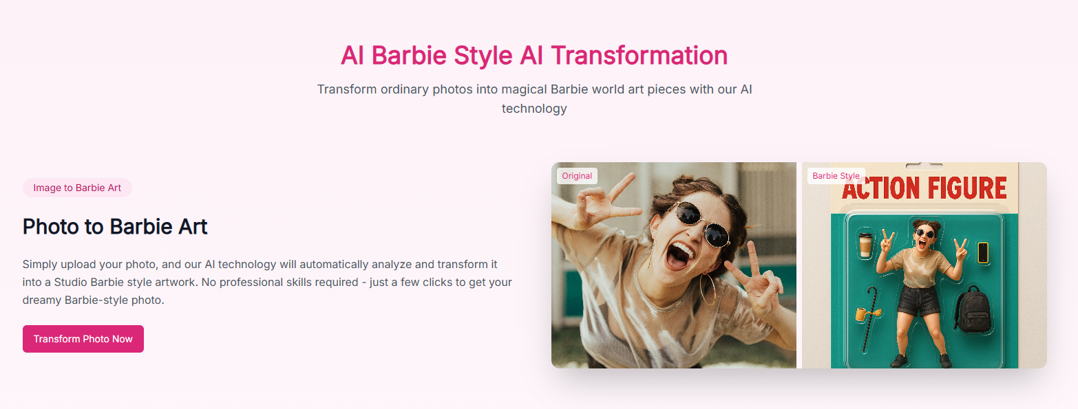 AI Barbie:照片/文字一键秒变高清梦幻芭比形象