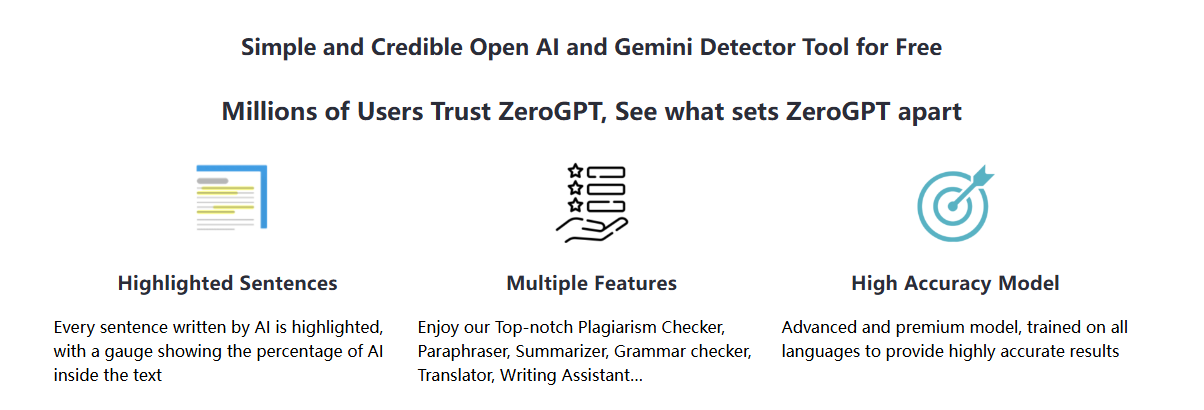 ZeroGPT:高精度AI检测与写作工具集,免费识别与优化文本