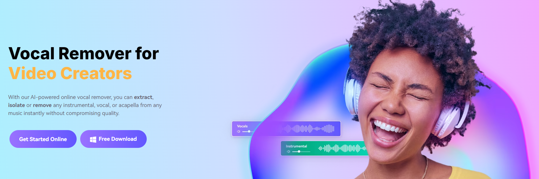 Media.io:AI智能人声移除,在线提取音乐伴奏清唱