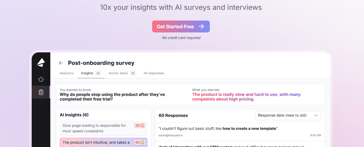 theysaid.io:AI智能进行对话问卷-轻松收集客户数据信息
