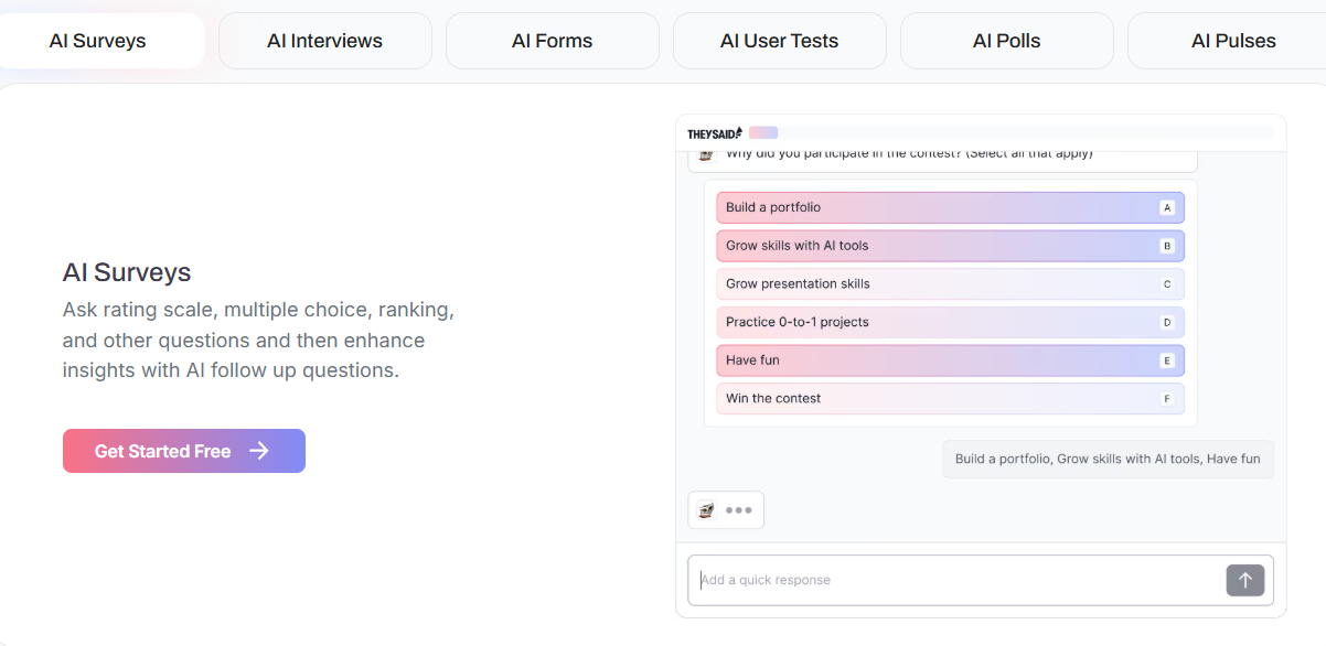 theysaid.io:AI智能进行对话问卷-轻松收集客户数据信息